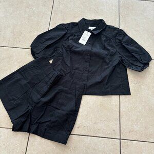 Something Navy Puff Sleeve Button Up set